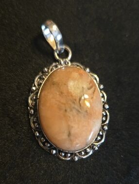 Oval Peach Sunstone Gemstone Pendant in Silver Setting Charm